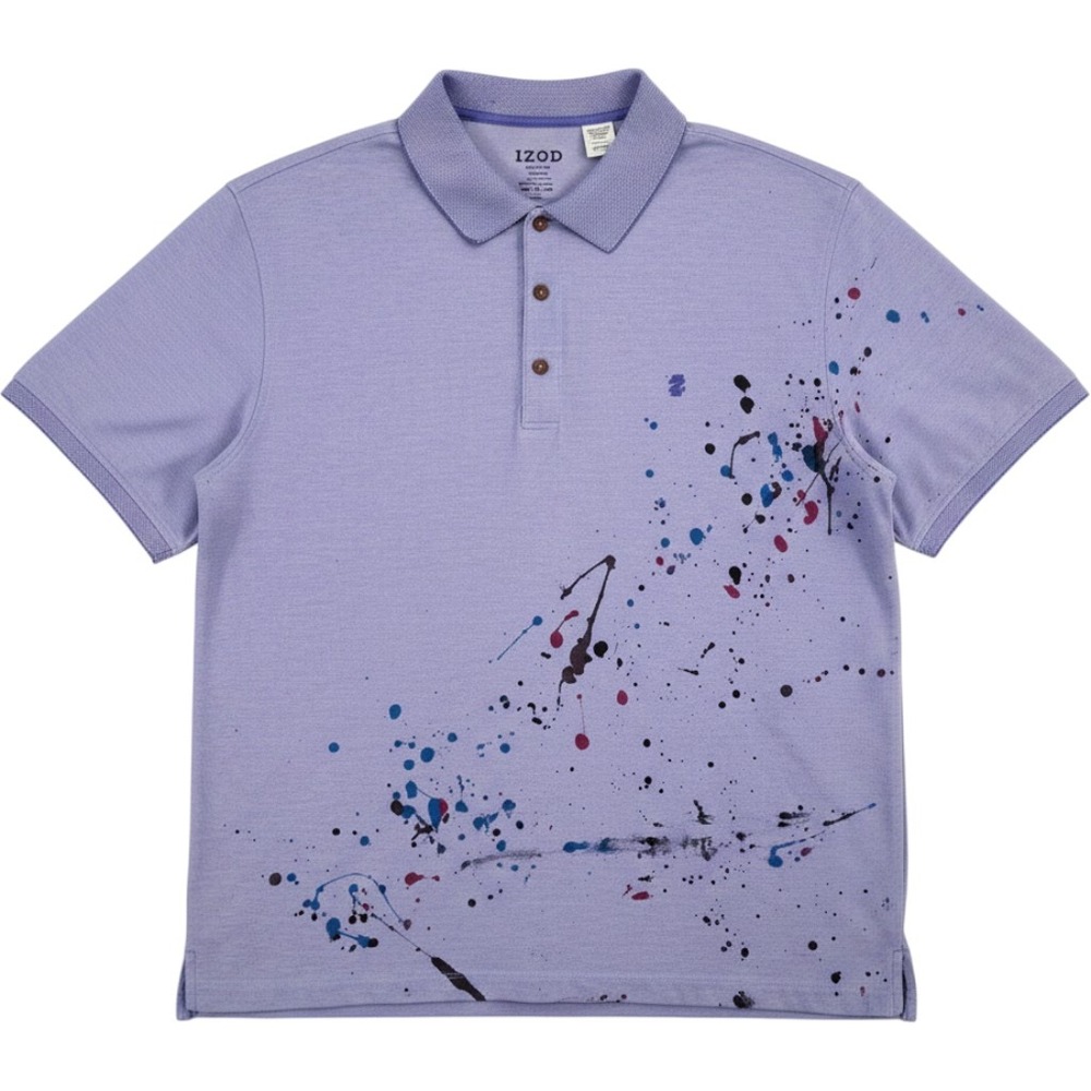 IZOD Performance Mens XXL Purple Paint Splatter Short Sleeve Polo Shirt XXL/XXG